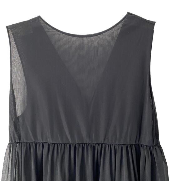 Vintage Black Sheer Peignor Nightgown Robe Ruffle Set size medium 70s Union USA - Picture 10 of 14